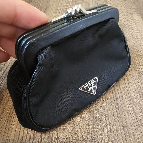 Prada Handbags - Prada Tessuto Clasp Nylon Coin Purse Pouch w/ Leather Trim, Black